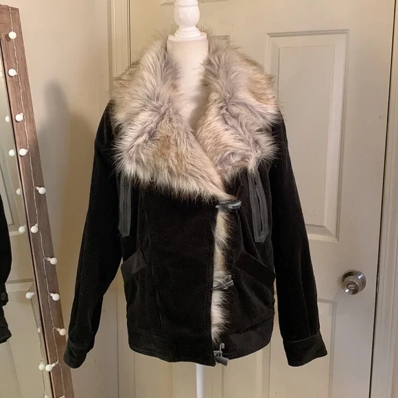 Free People Black Bomber Jacket with Faux Fur Collar - Picture 5 of 16